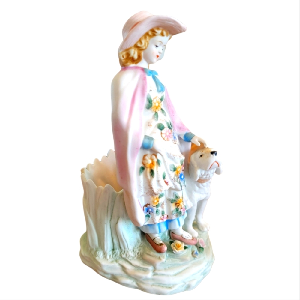 Vtg Candrea Sadek Figurine 6485 Women Lady/Dog Pink Cape Blue Dress Flowers - Picture 4 of 8